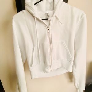 White Zip Up Cropped Sweatshirt